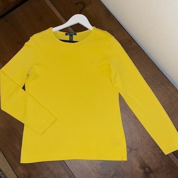 Lauren Ralph Lauren Yellow signature Logo Long Sleeve Crew T Shirt Sz. L - Picture 3 of 6
